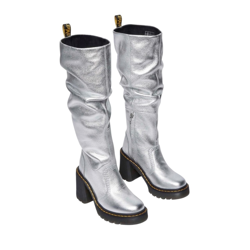 KASEY METALLIC LEATHER KNEE HIGH HEELED BOOTS - Picture 4 of 8